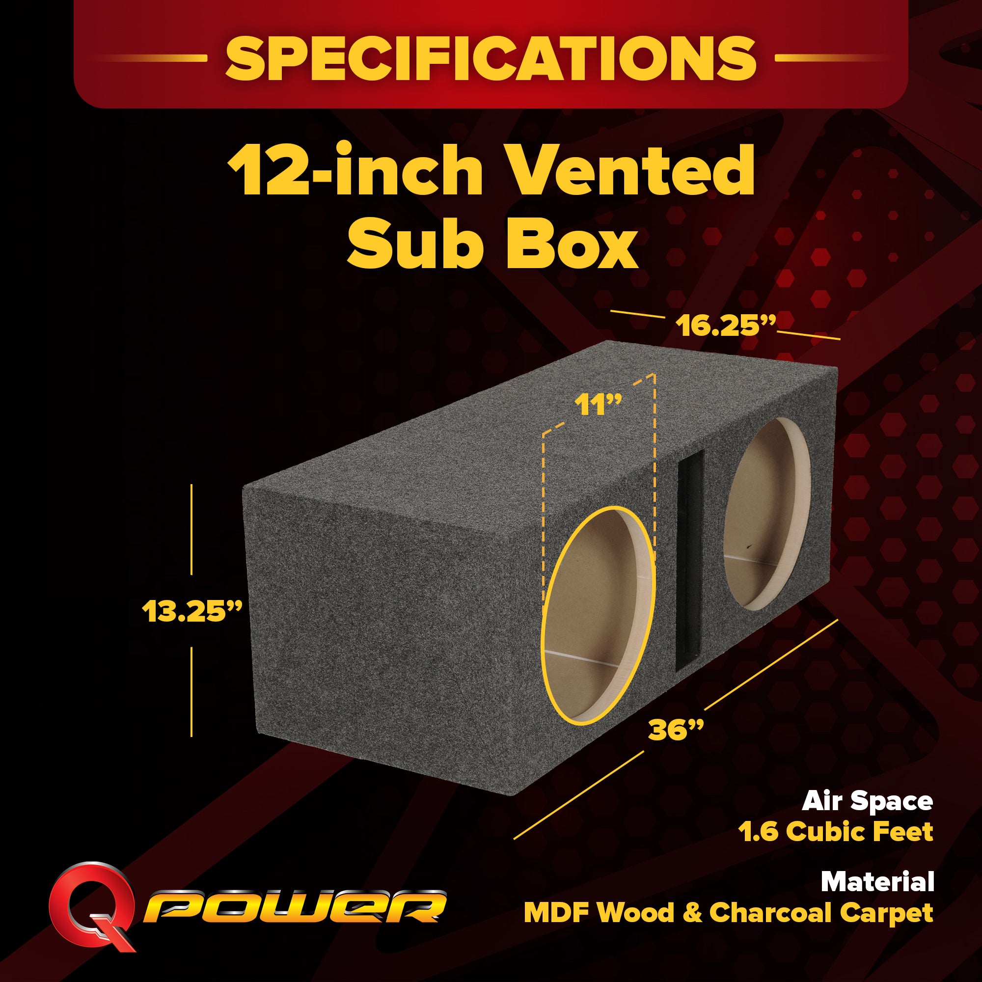 QPower QBASS Dual 12 Inch Heavy Duty Car Audio Subwoofer Enclosure Box, Charcoal - VMInnovations