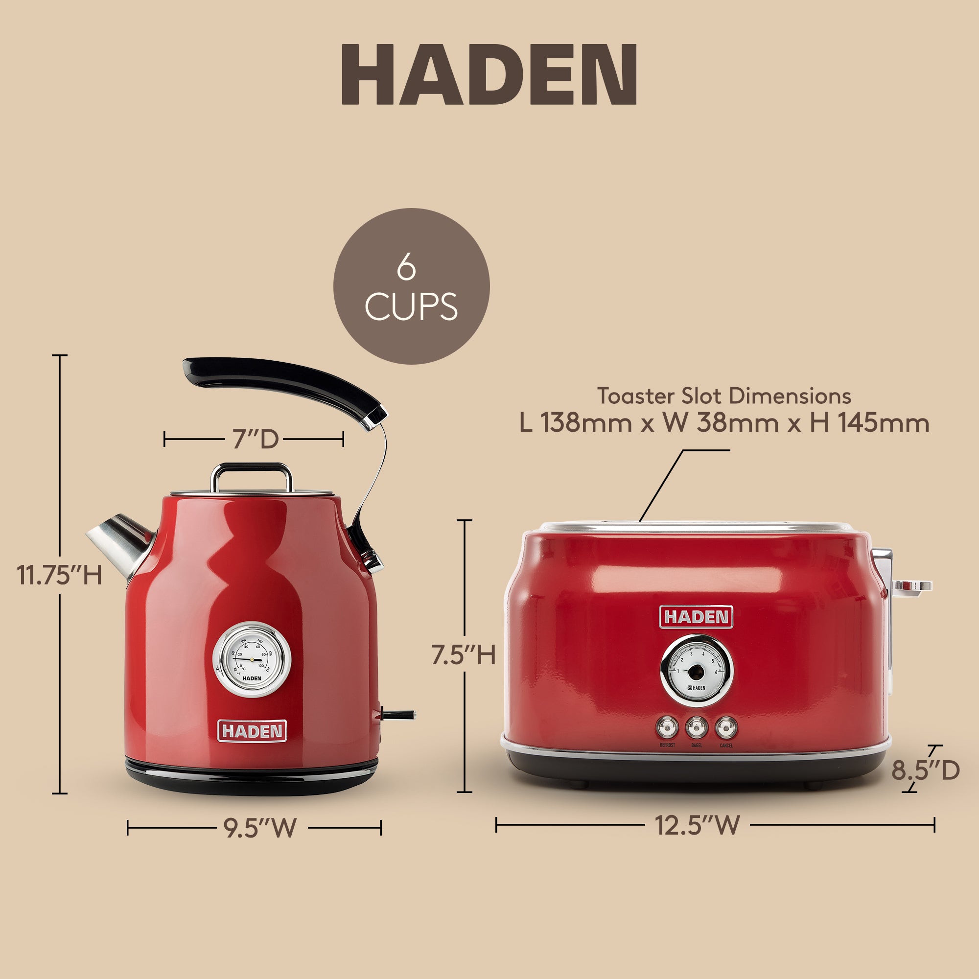 Haden Stainless Steel Retro Toaster & 1.7 Liter Stainless Steel Electric Kettle