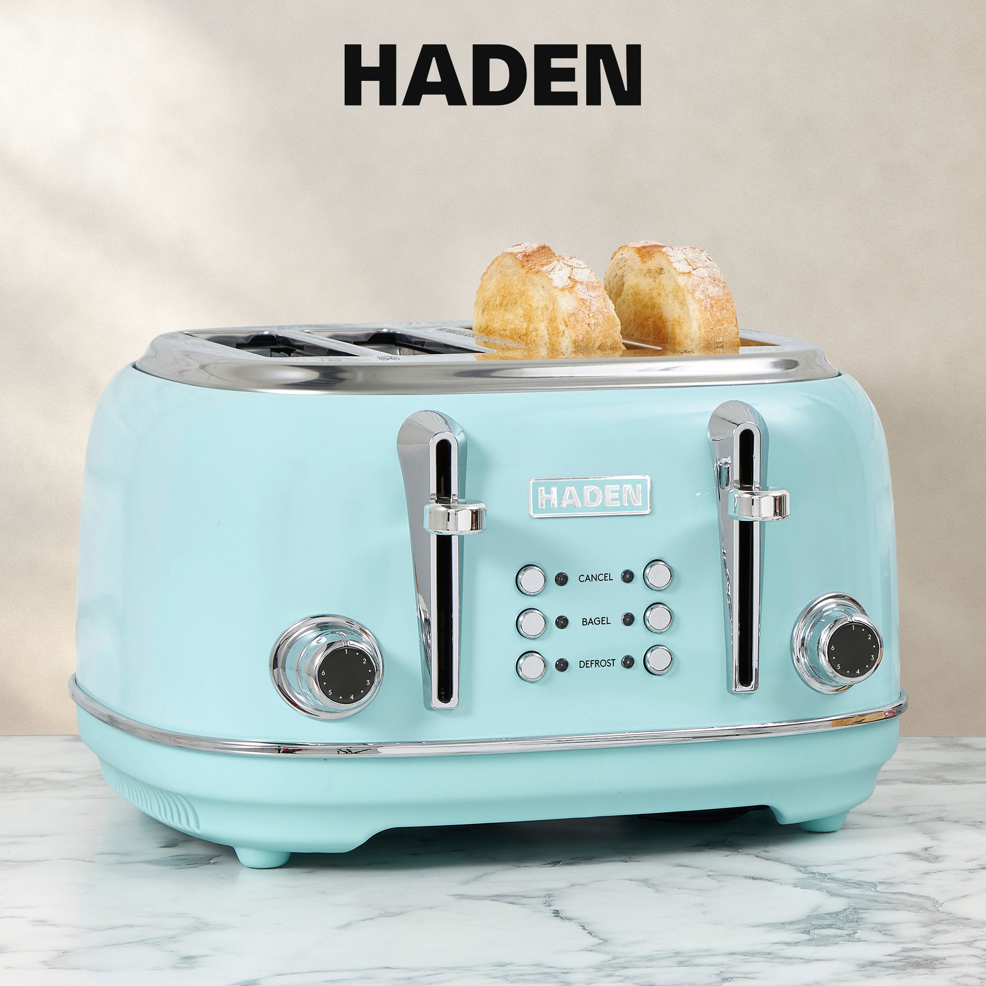 Haden Heritage 4 Slice Wide Slot Toaster & Electric Kettle, Turquoise & Chrome