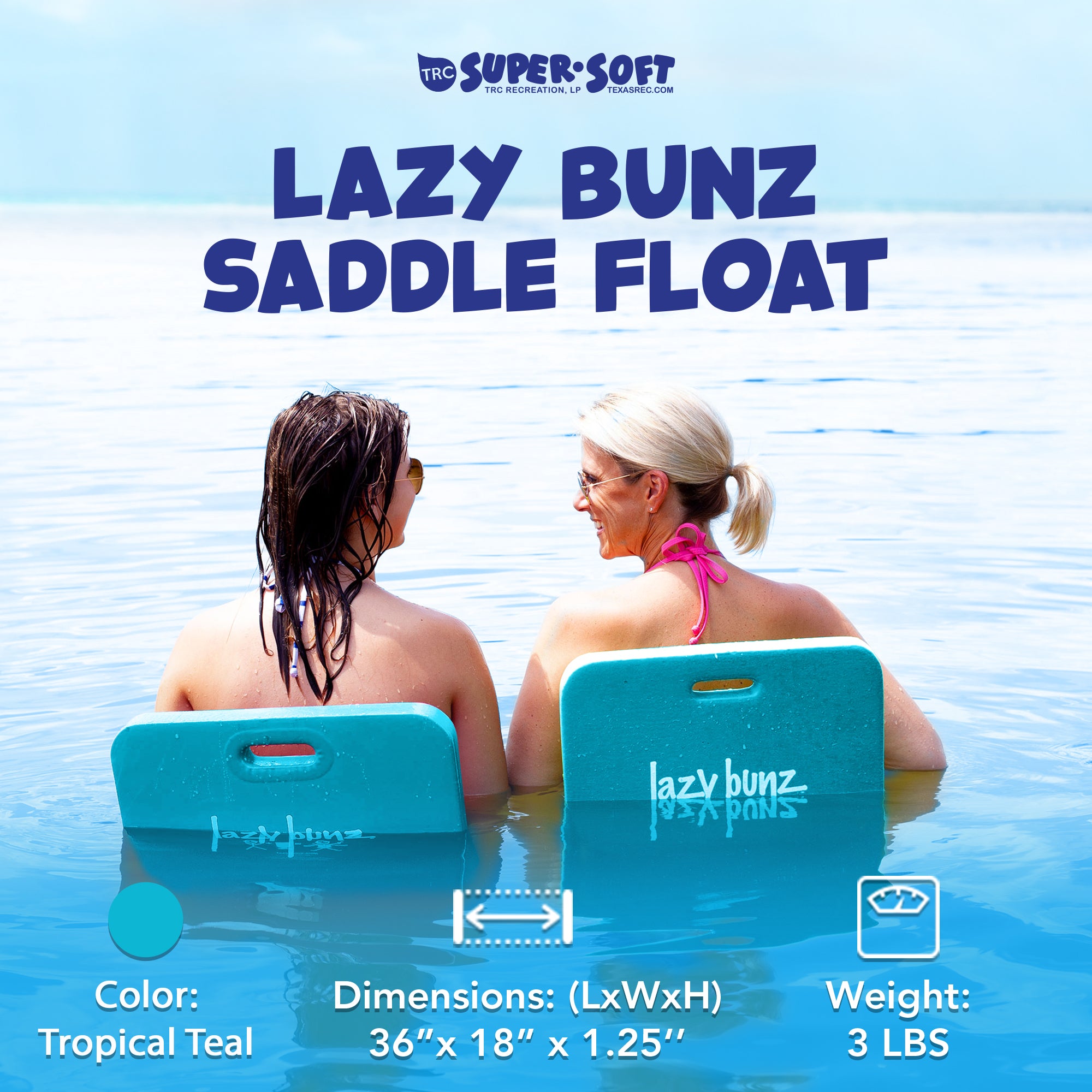 TRC Lazy Bunz Foam Water Saddle Swimming Pool Float, Tropical Teal (Open Box) - VMInnovations