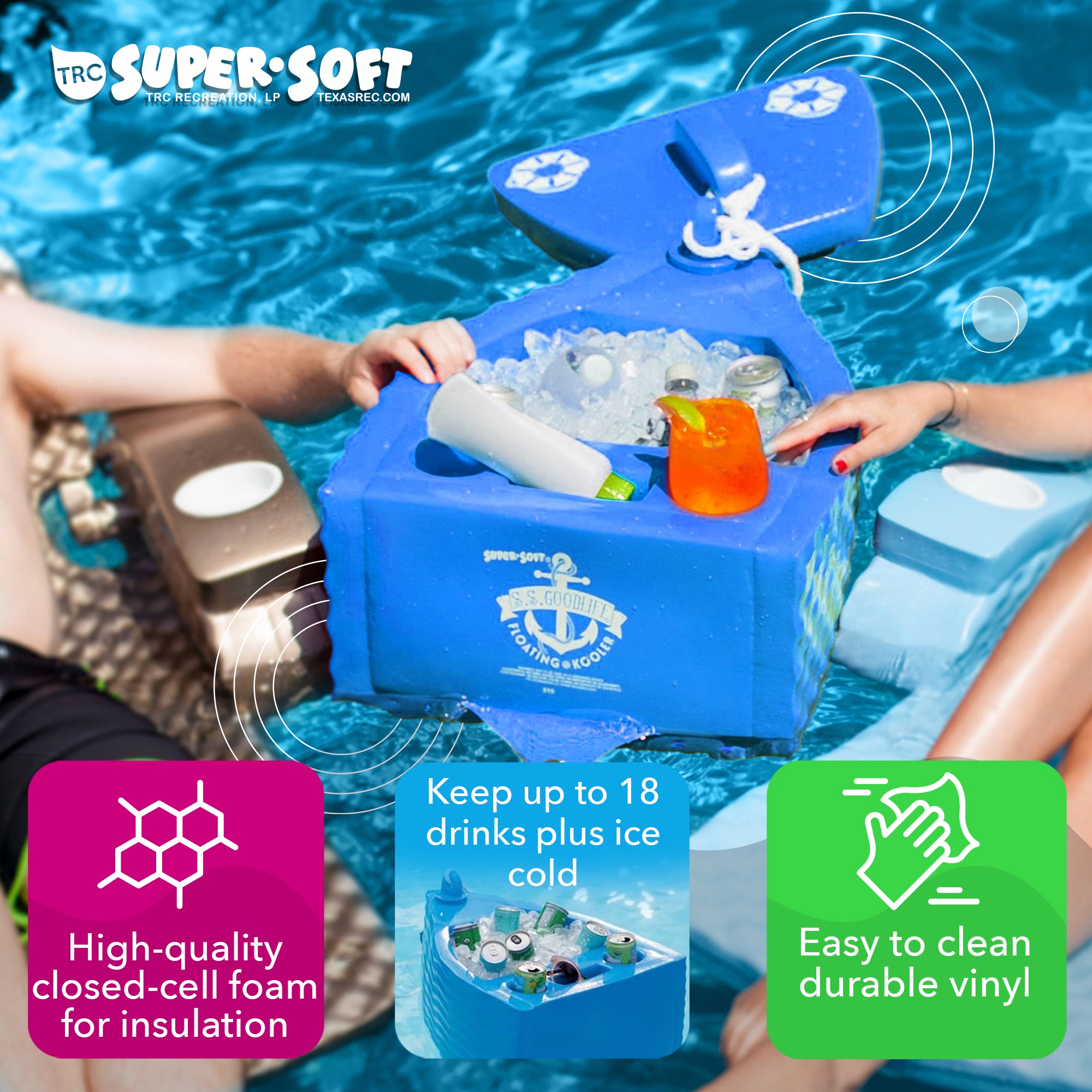 TRC Super Soft SS Goodlife Floating Kooler for Pool/Spa, Bahama Blue (Used) - VMInnovations