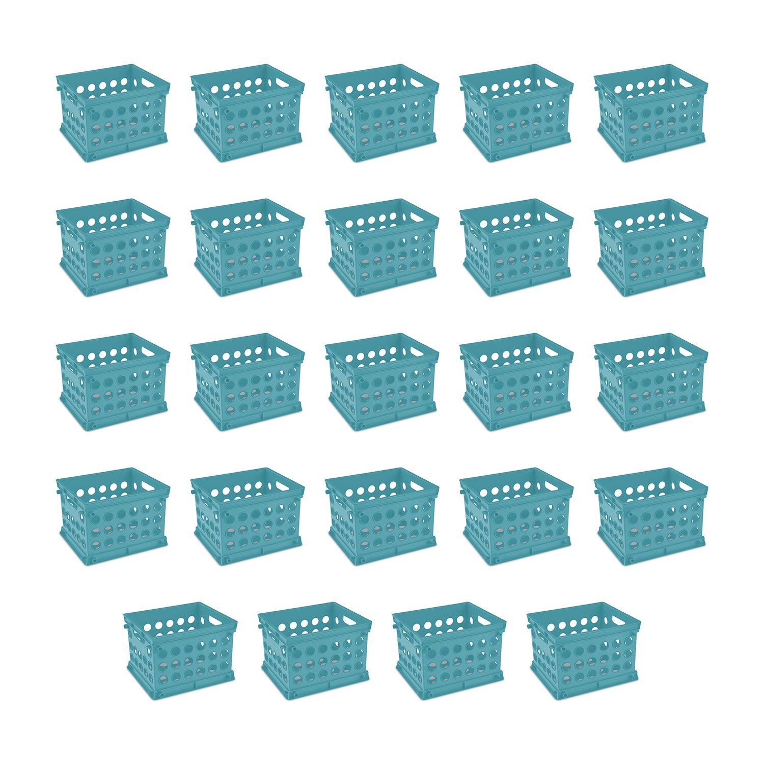 Sterilite Stackable Mini Storage Crate Organizers with Handles, Teal, (24 Pack)