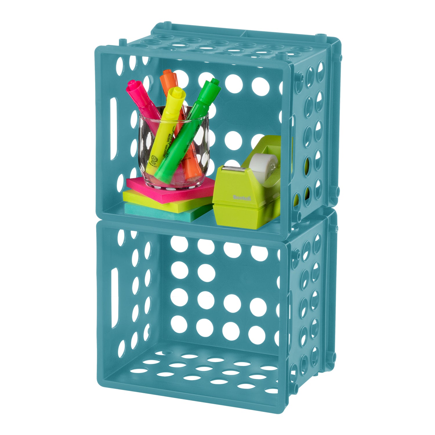 Sterilite Stackable Mini Storage Crate Organizers with Handles, Teal, (24 Pack)