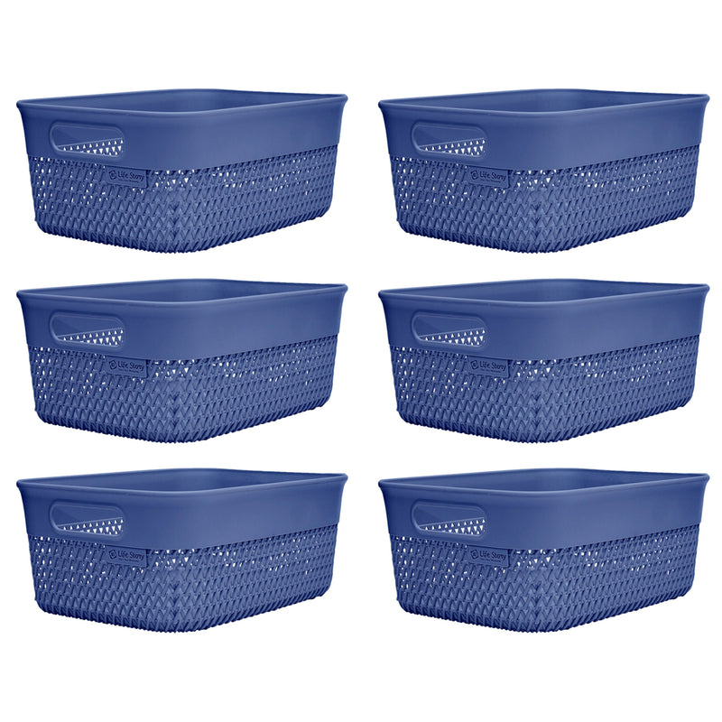 Life Story Lightweight Storage Woven Trendy Basket 10 Quarts, Blue (6 Pack)