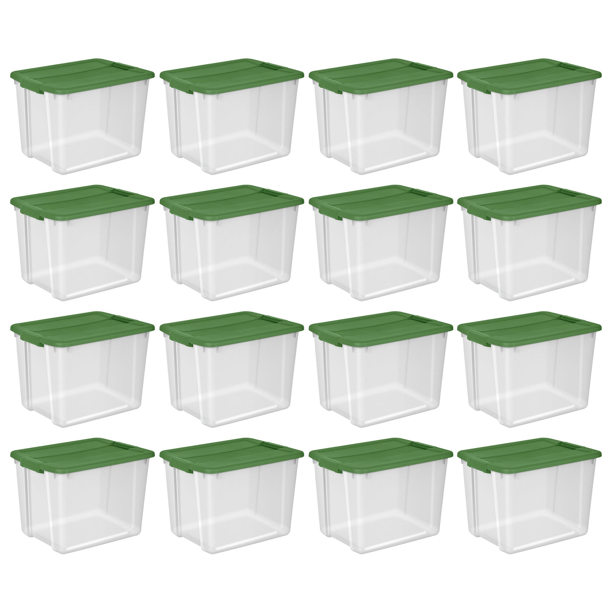 Sterilite 12 Gal Latching Lid Holiday Storage Tote Organizer Bin, Green, 16 Pack