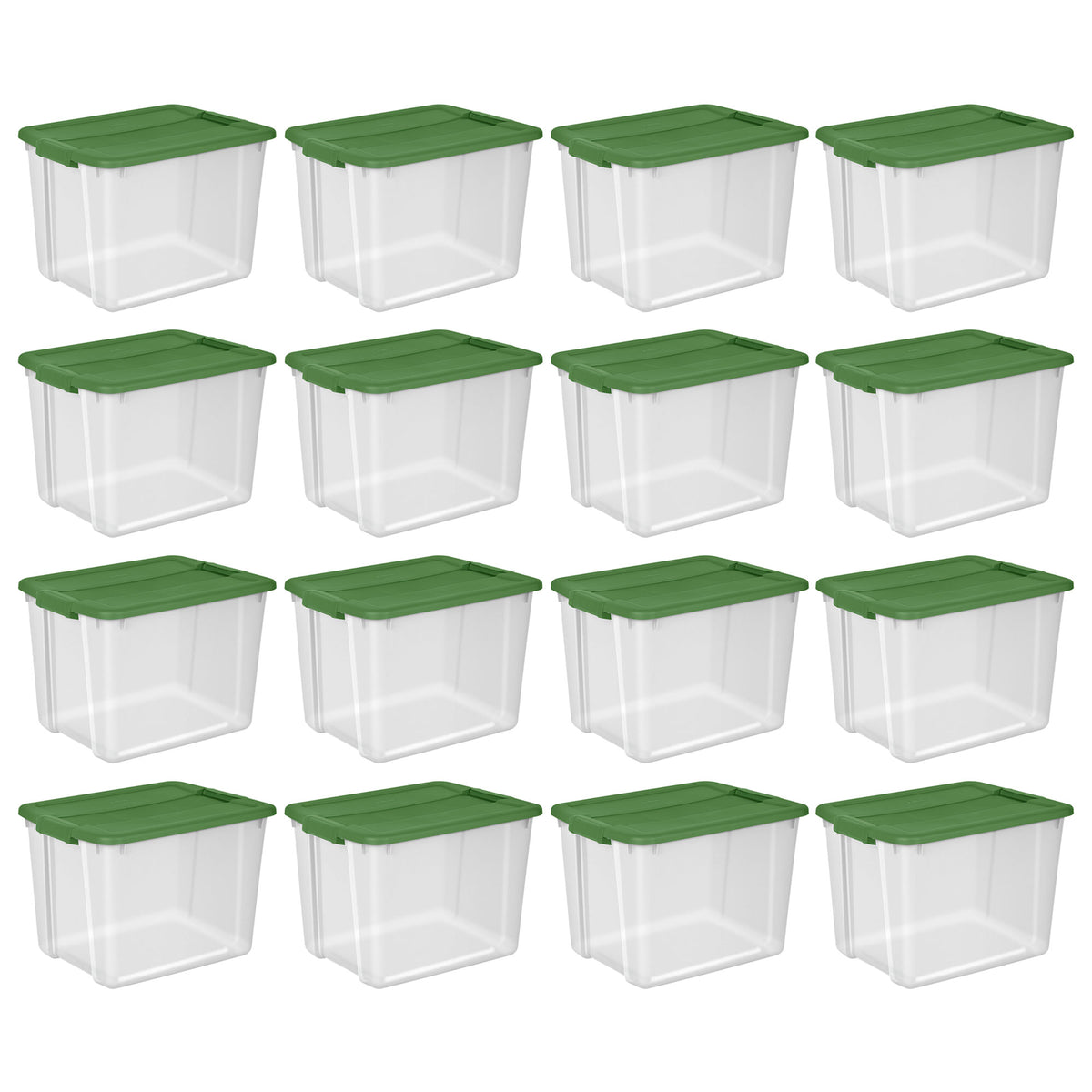Sterilite 12 Gal Latching Lid Holiday Storage Tote Organizer Bin, Green, 16 Pack