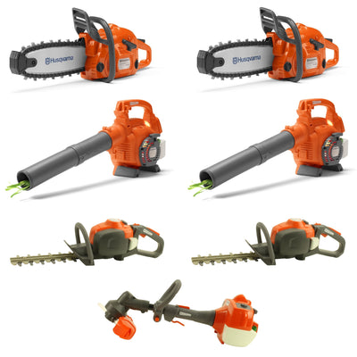 Husqvarna Toy Chainsaw, Leaf Blower, Hedge Trimmer 2-Packs Each & Lawn Trimmer