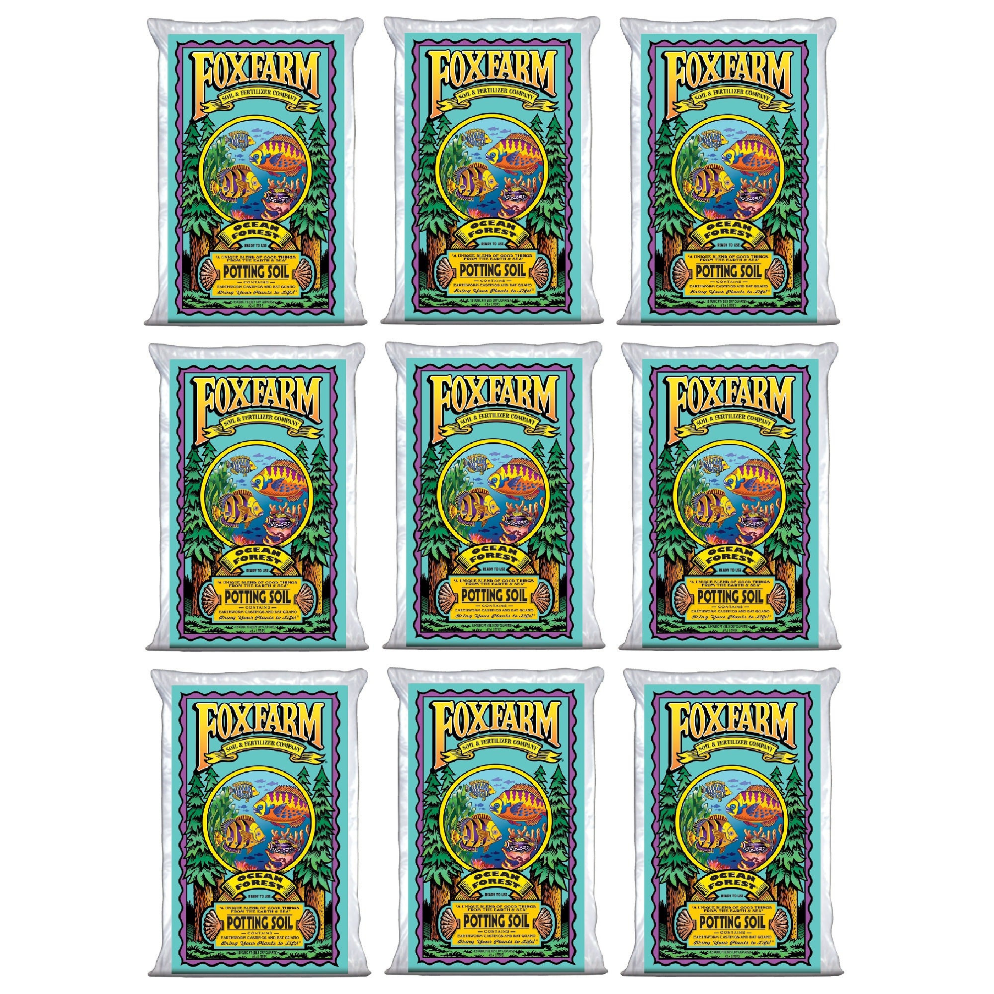 Foxfarm Ocean Forest Garden Potting Soil Bags 6.3-6.8 pH, 1.5 Cubic Feet, 9 Pack - VMInnovations