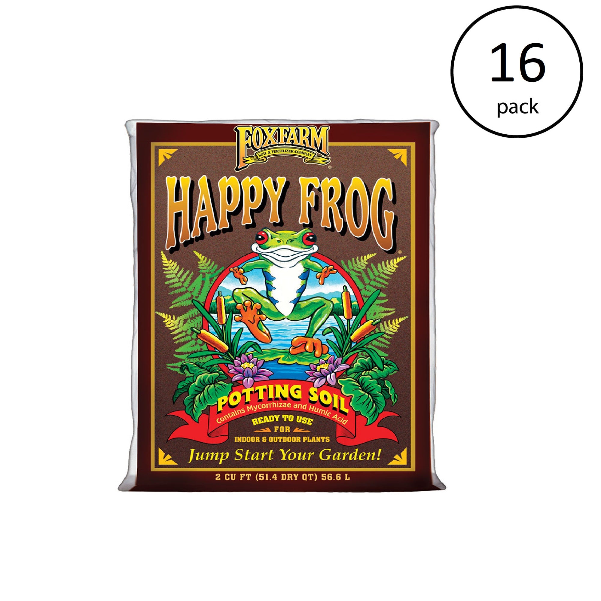 Foxfarm pH Adjusted Happy Frog Potting Soil Mix 2 Cubic Feet Bag (16 Pack) - VMInnovations
