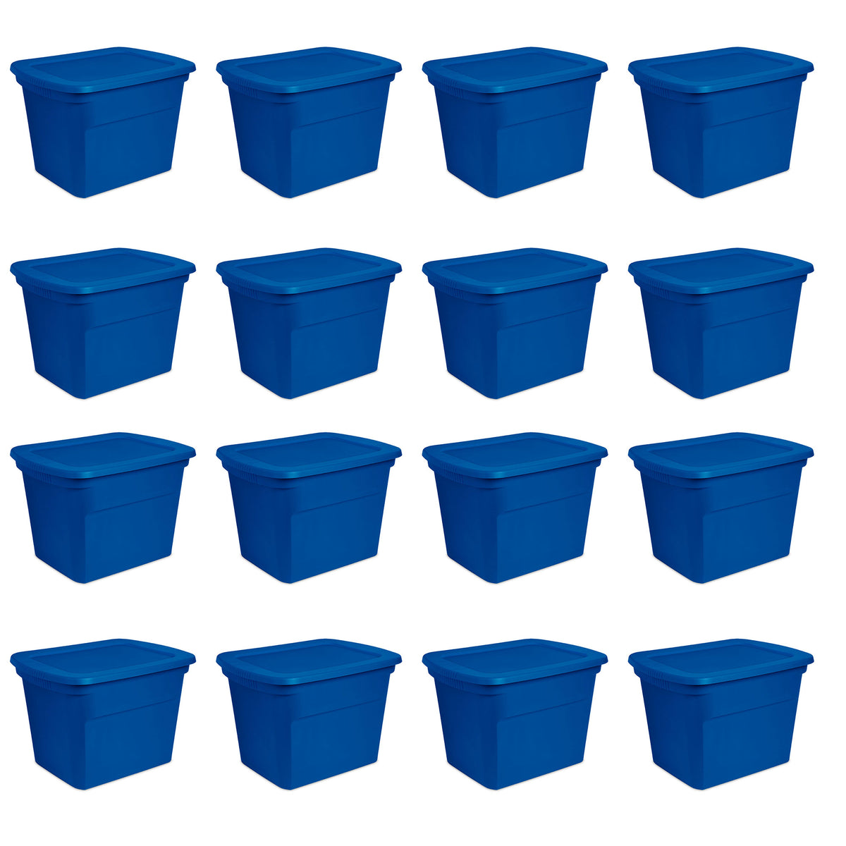 Sterilite 18 Gallon Plastic Stackable Storage Tote w/ Lid, Blue Morpho, 16 Pack