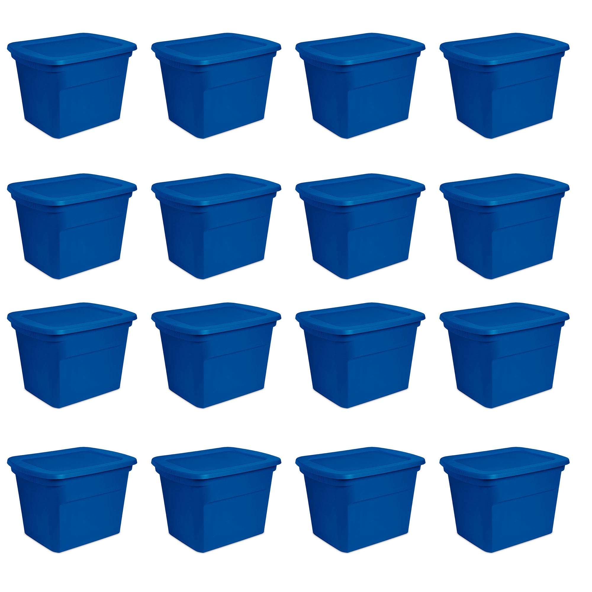 Sterilite 18 Gallon Plastic Stackable Storage Tote w/ Lid, Blue Morpho, 16 Pack