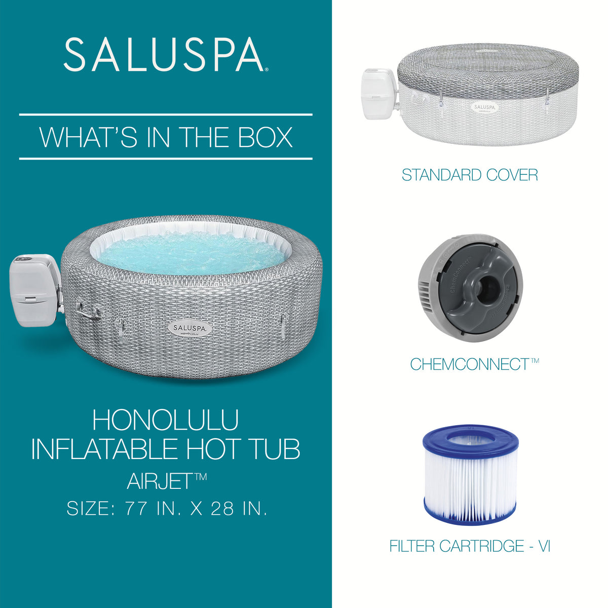 Bestway SaluSpa Honolulu AirJet Inflatable Hot Tub with 140 Soothing Jets, Gray