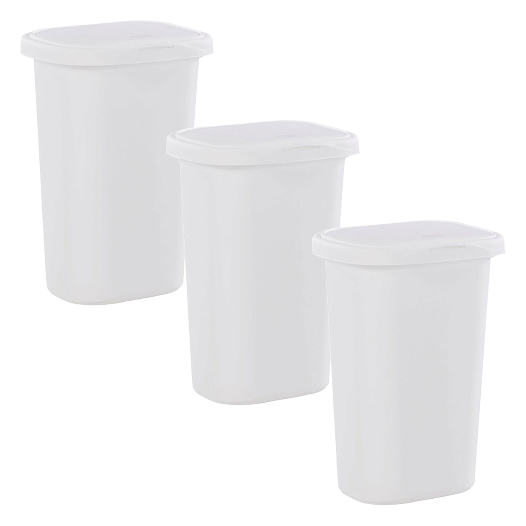 Rubbermaid 13.25 Gallon Rectangular Spring-Top Lid Wastebasket, White (3 Pack) - VMInnovations