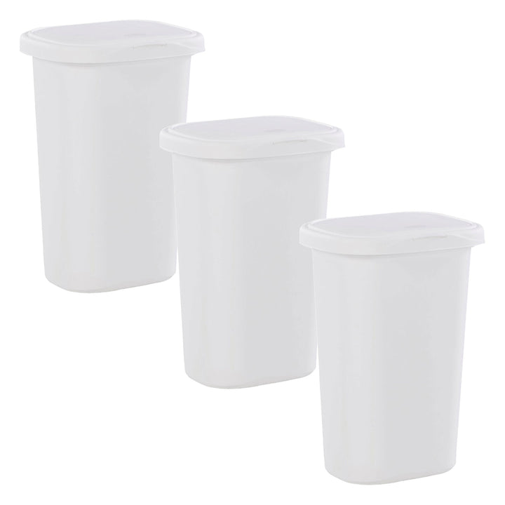 Rubbermaid 13.25 Gallon Rectangular Spring-Top Lid Wastebasket, White (3 Pack) - VMInnovations