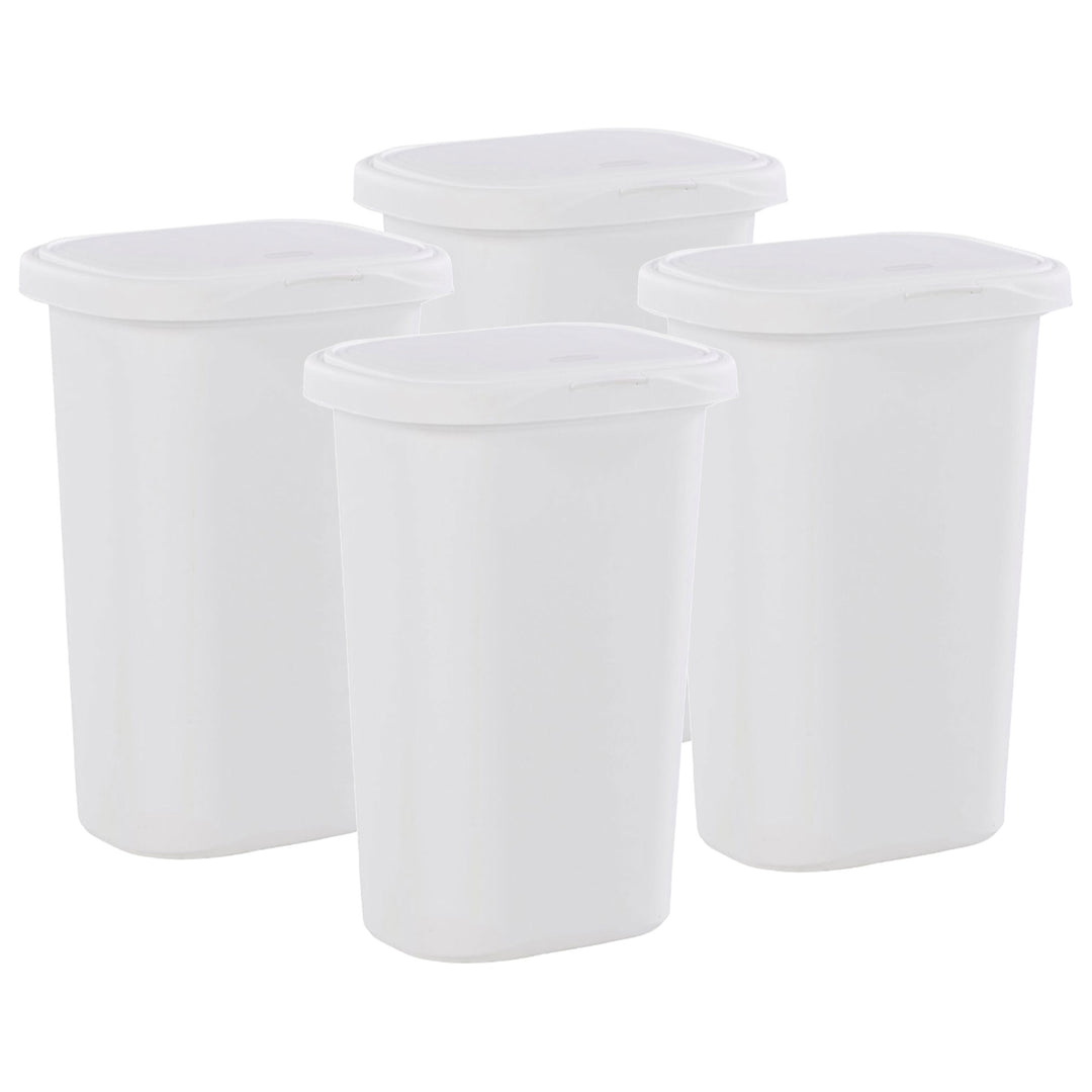 Rubbermaid 13.25 Gallon Rectangular Spring-Top Lid Wastebasket, White (4-Pack) - VMInnovations