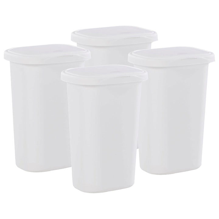 Rubbermaid 13.25 Gallon Rectangular Spring-Top Lid Wastebasket, White (4-Pack) - VMInnovations