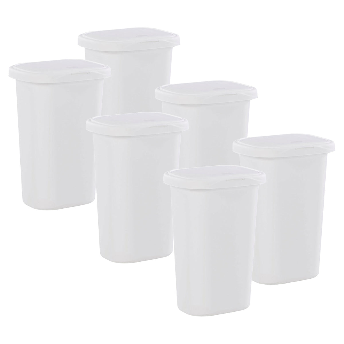 Rubbermaid 13.25 Gallon Rectangular Spring-Top Lid Wastebasket, White (6-Pack)