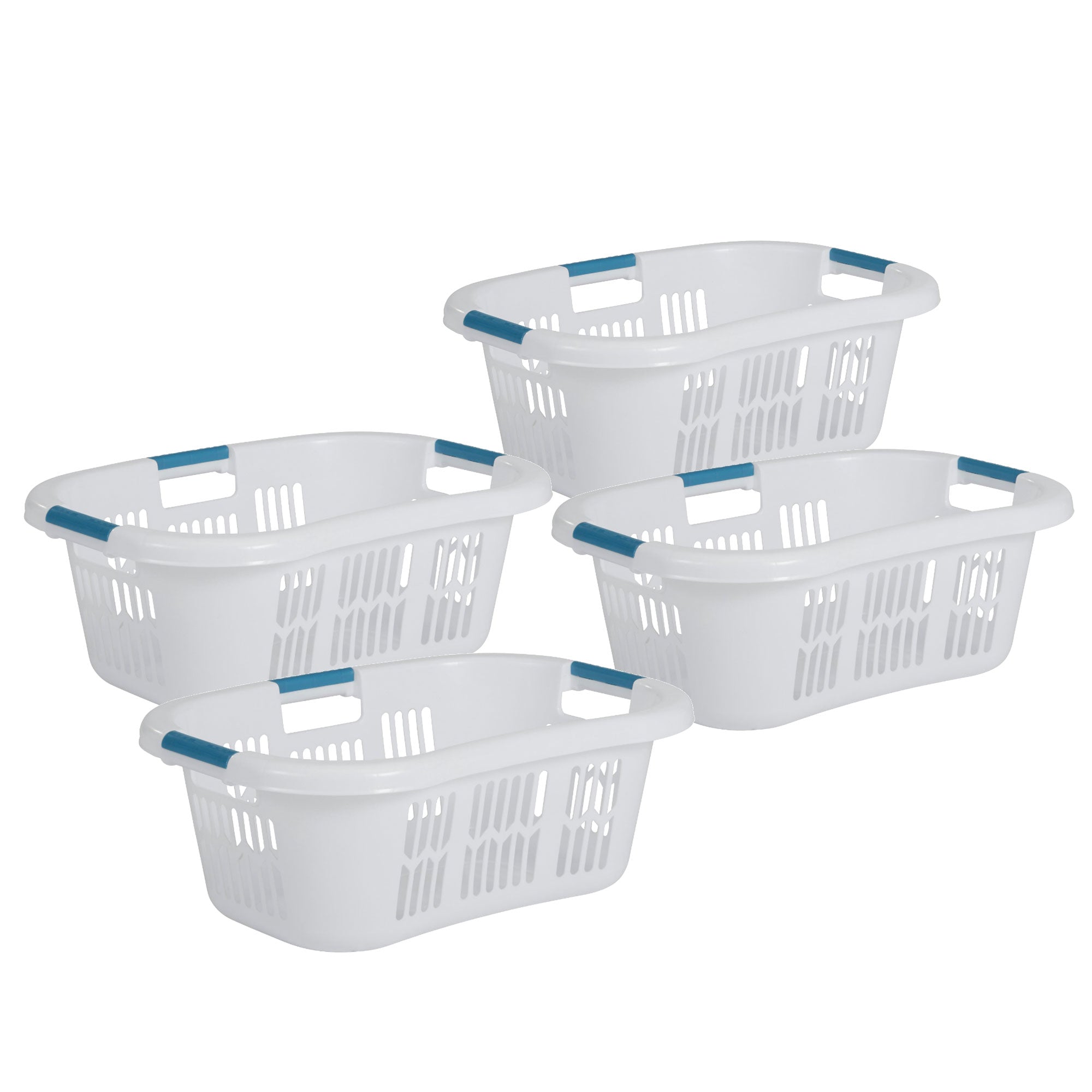 Rubbermaid Small Laundry Basket 2.1 Bushel Hip-Hugger Plastic Bin, White, 4 Pack