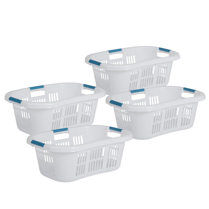 Rubbermaid 2.1-Bushel Small Hip-Hugger Plastic Laundry Basket, White (4-Pack)