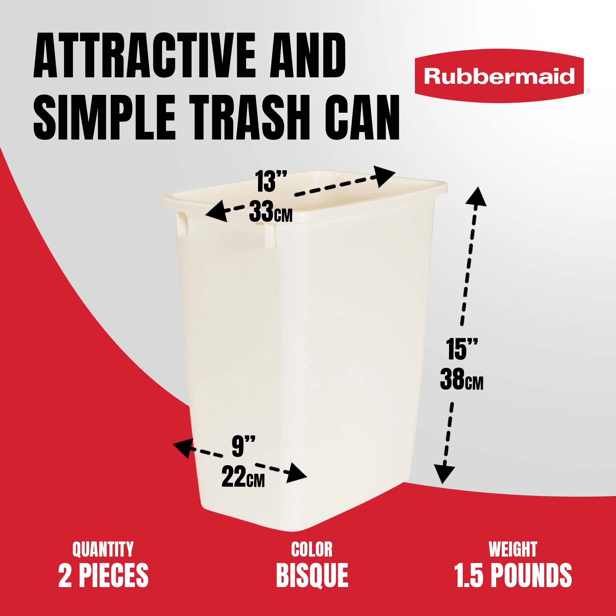 Rubbermaid 21 Quart Rectangular Kitchen Wastebasket Trash Can, Bisque (2 Pack)
