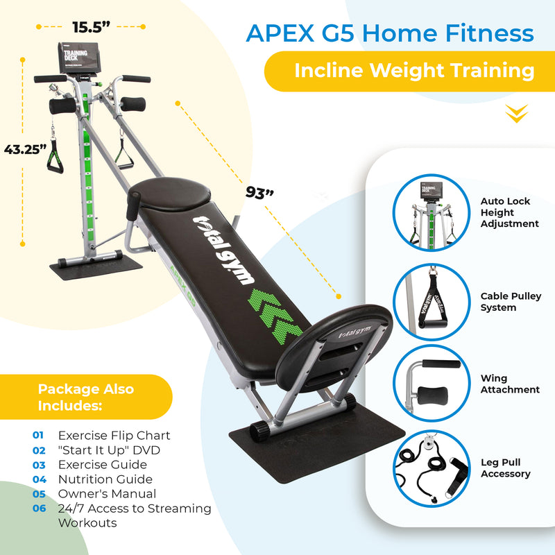 Total Gym APEX G5 Home Fitness Incline Weight Training with 10 Resistance Levels - VMInnovations
