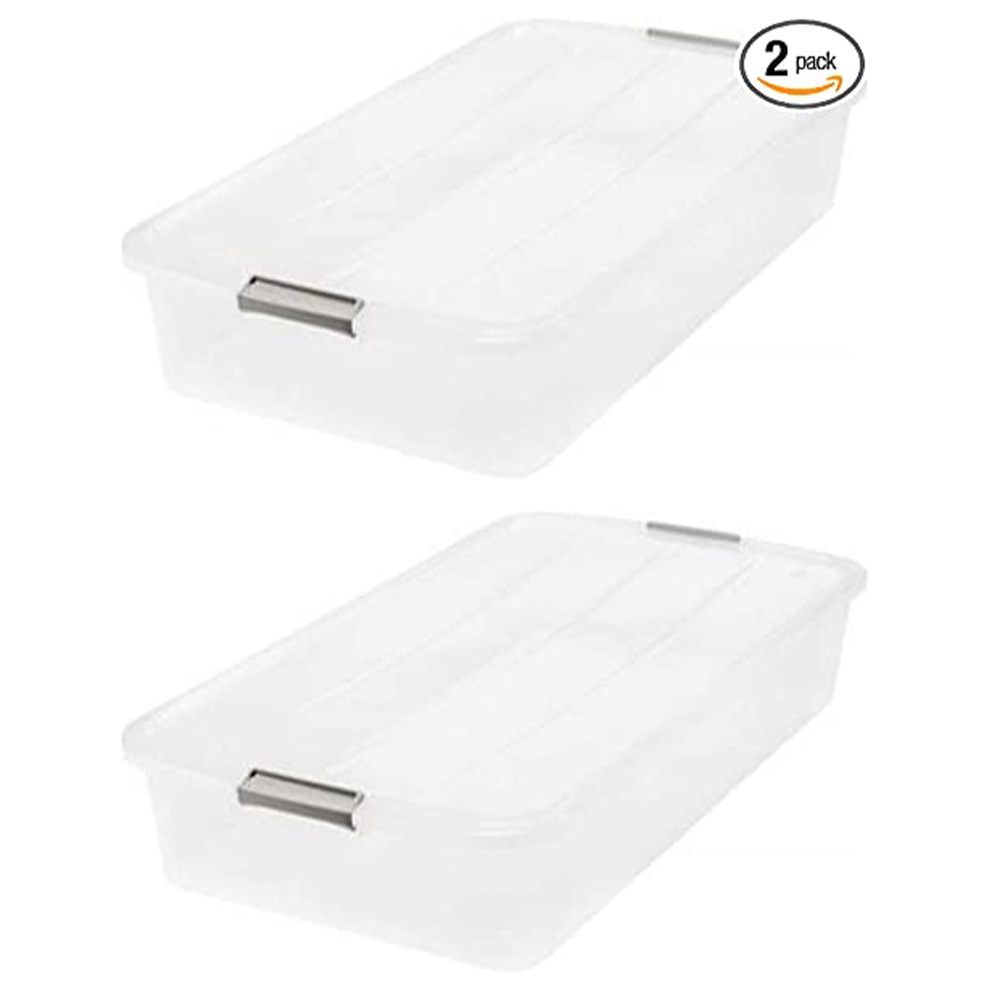 IRIS USA Underbed Buckle-Up 50 Quart Plastic Storage Container, Clear (2 Pack)