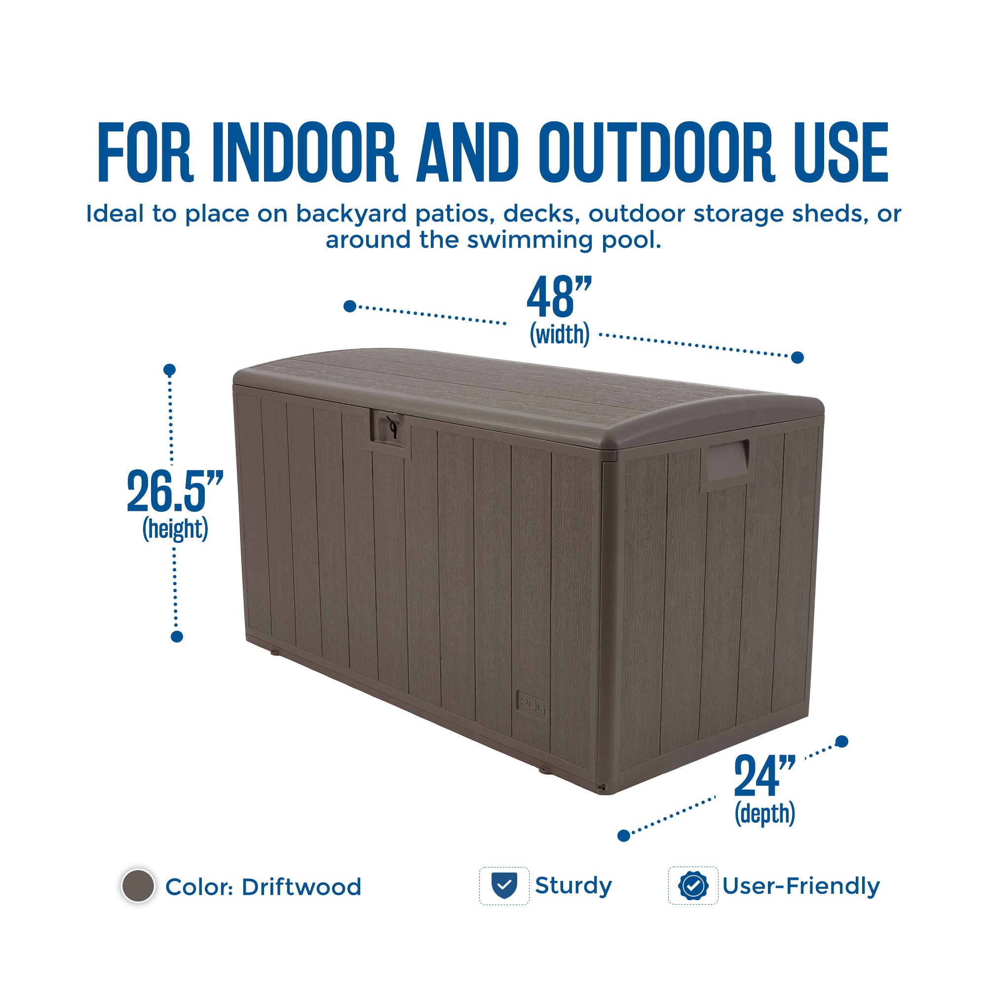Plastic Development Group 105-Gal Patio Storage Deck Box, Driftwood (Open Box) - VMInnovations