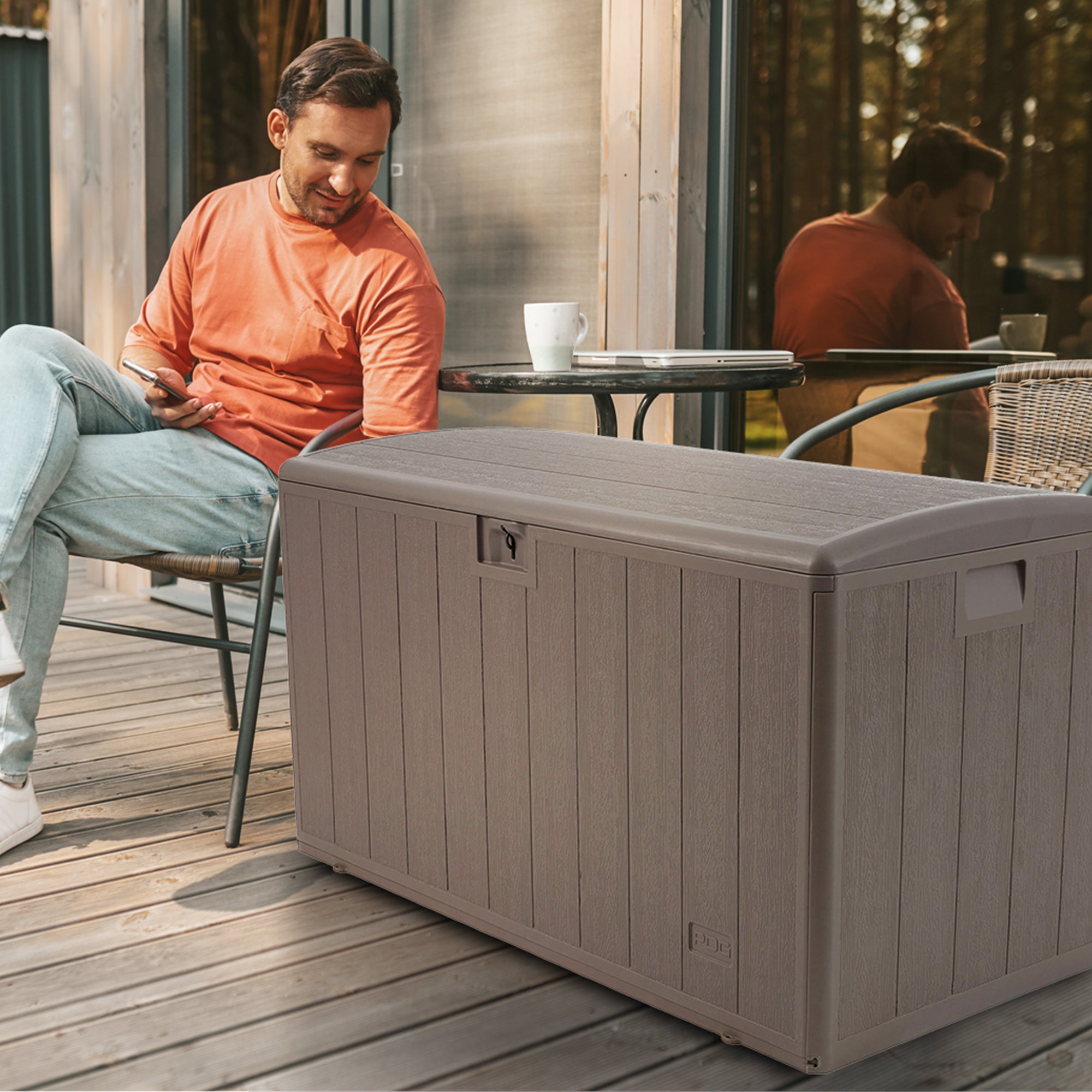 Plastic Development Group 105-Gal Patio Storage Deck Box, Driftwood (Open Box) - VMInnovations