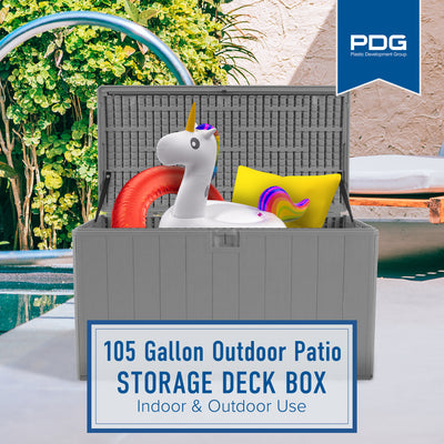 Plastic Development Group 105-Gallon Resin Storage Patio Deck Box, Gray (Used)
