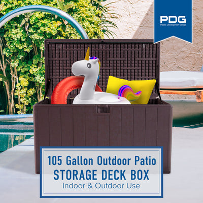 Plastic Development Group 105-Gallon Resin Outdoor Storage Deck Box, Java Brown