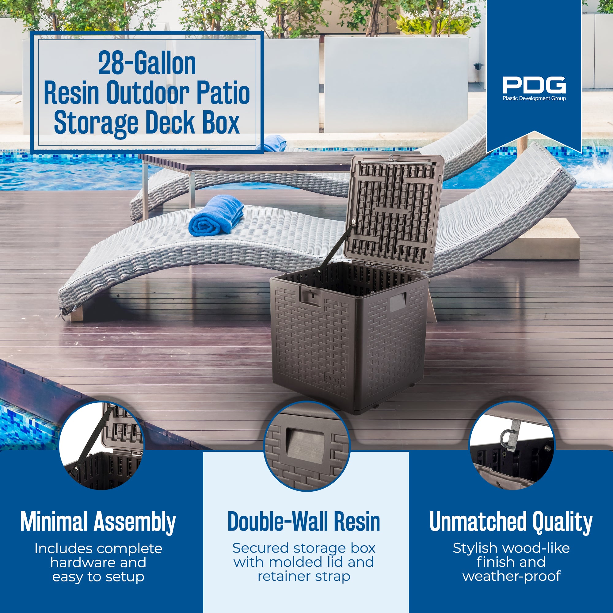 Plastic Development Group 28-Gallon Resin Patio Storage Deck Box (Open Box) - VMInnovations