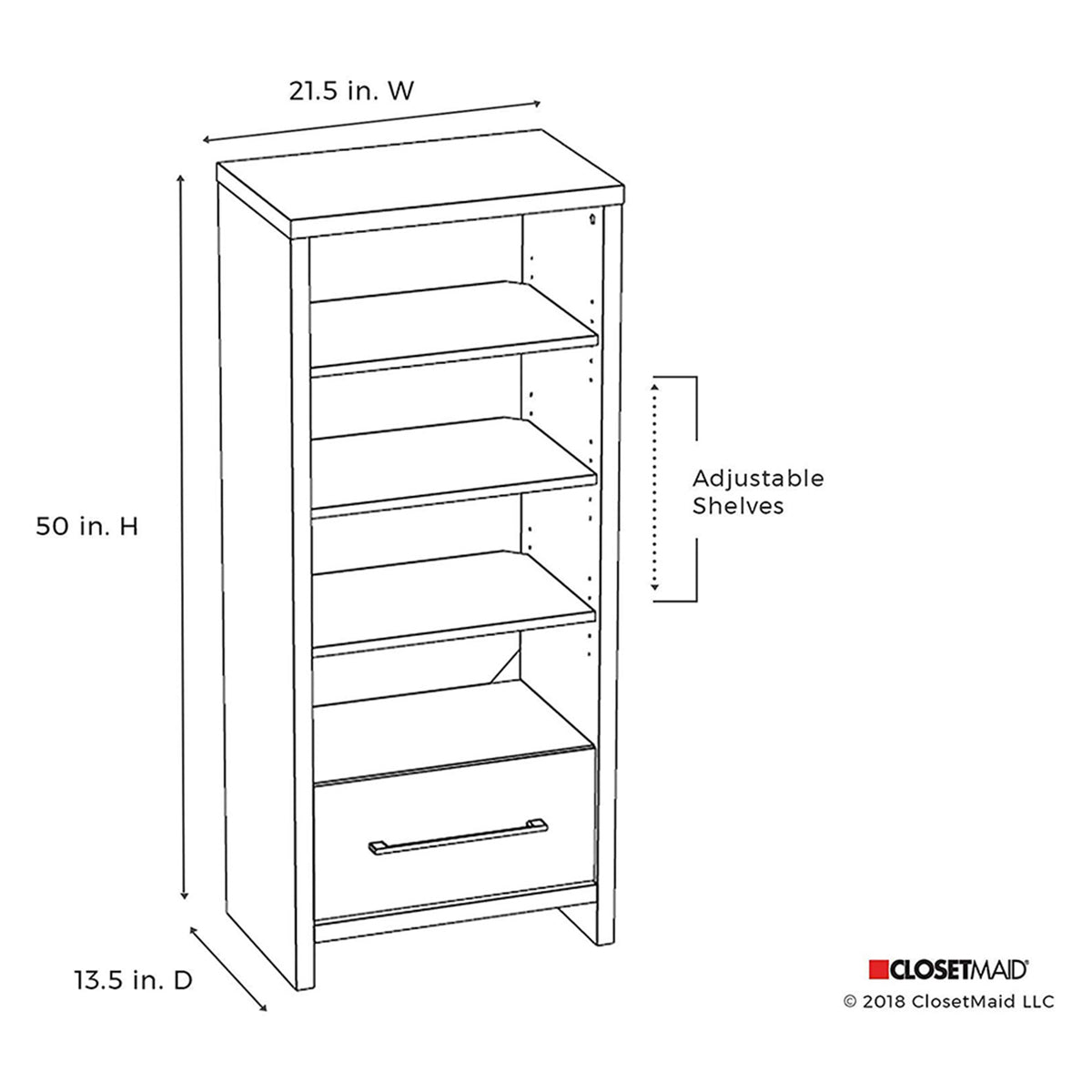 Decorative Media Storage Tower Bookcase with Drawer, White (Open Box)