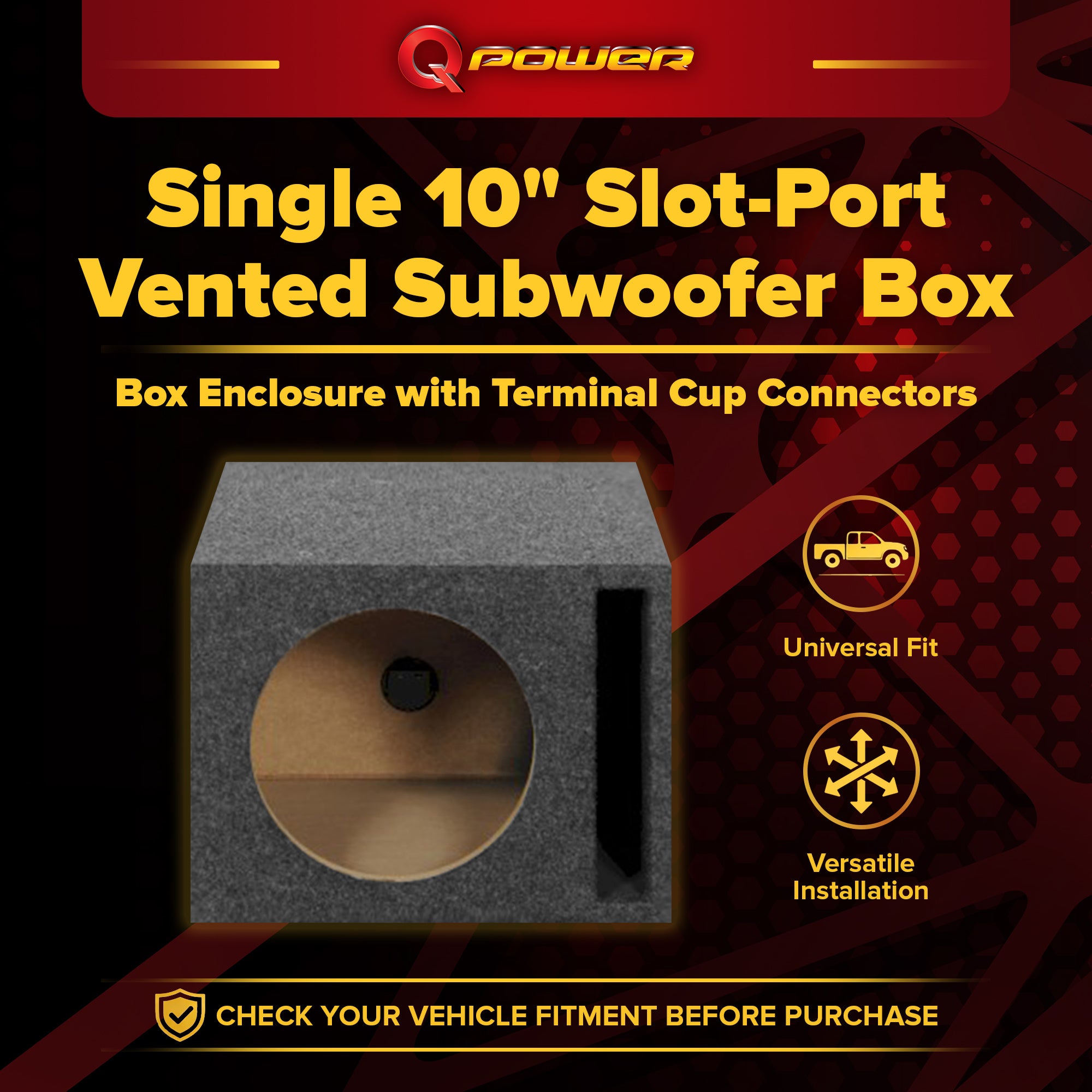 QPower QSBASS10 Single 10 Inch Vented Slot Ported Subwoofer Sub Enclosure Box - VMInnovations