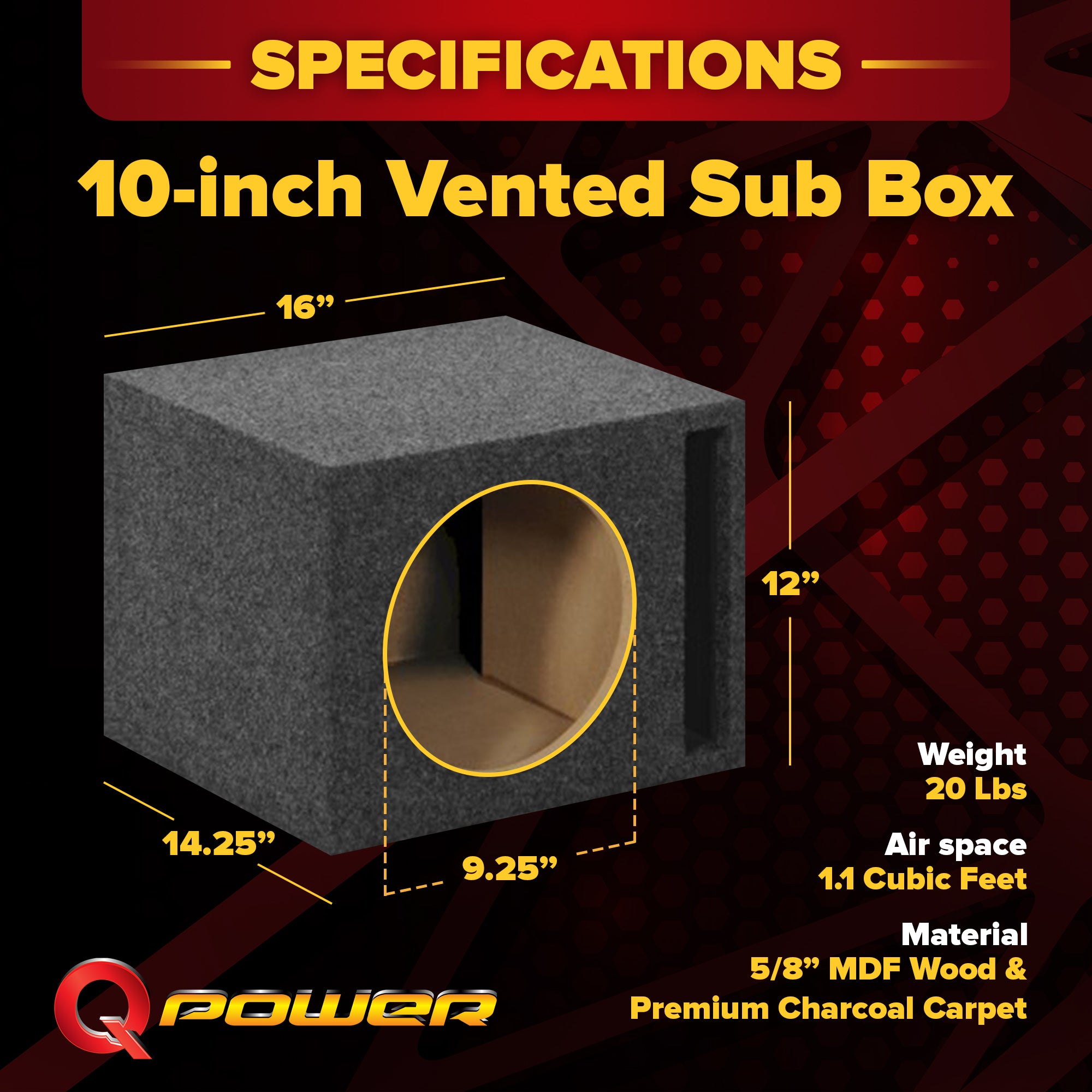 QPower QSBASS10 Single 10 Inch Vented Slot Ported Subwoofer Sub Enclosure Box - VMInnovations