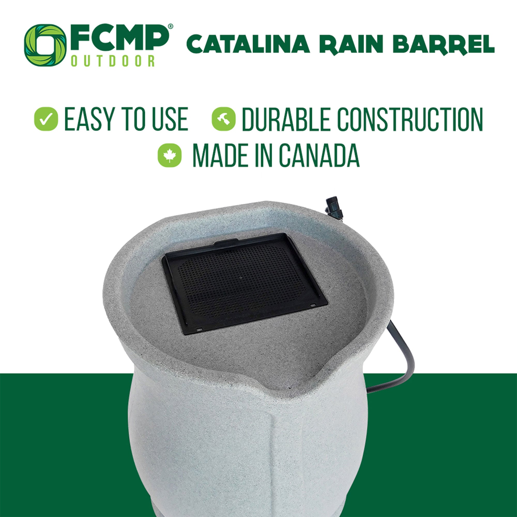 FCMP Outdoor Water Irrigation 45 Gal Catalina Rain Barrel, Granite (For Parts) - VMInnovations