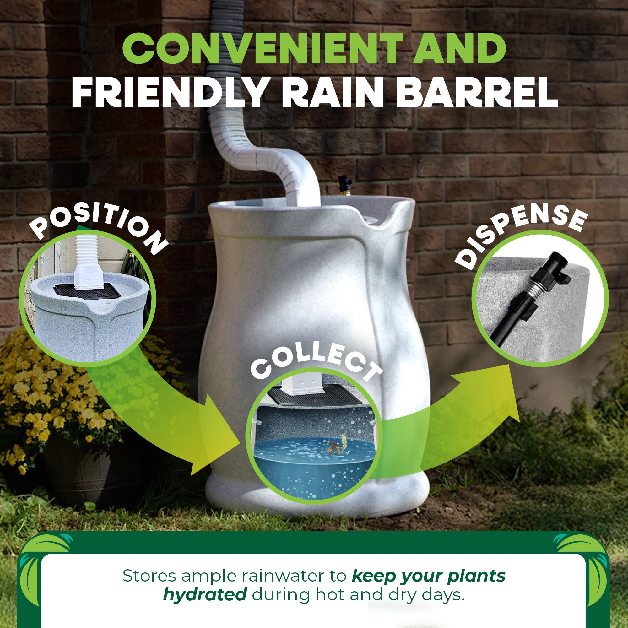 FCMP Outdoor Water Irrigation 45 Gal Catalina Rain Barrel, Light Granite (Used) - VMInnovations