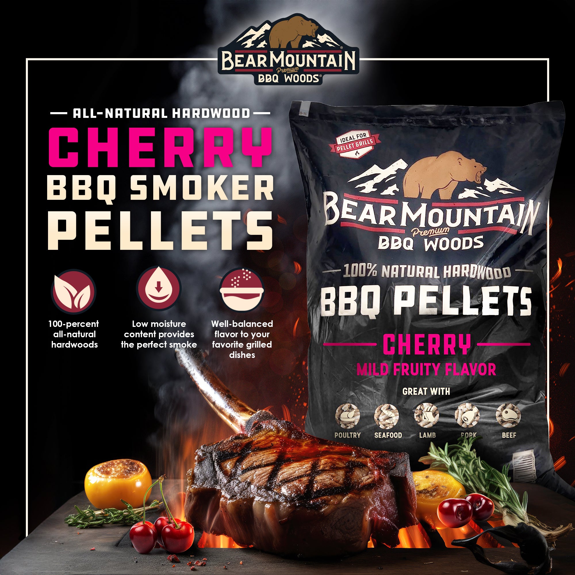 Bear Mountain BBQ All Natural Hardwood Cherry Smoker Pellets, 20 lbs (4 Pack)
