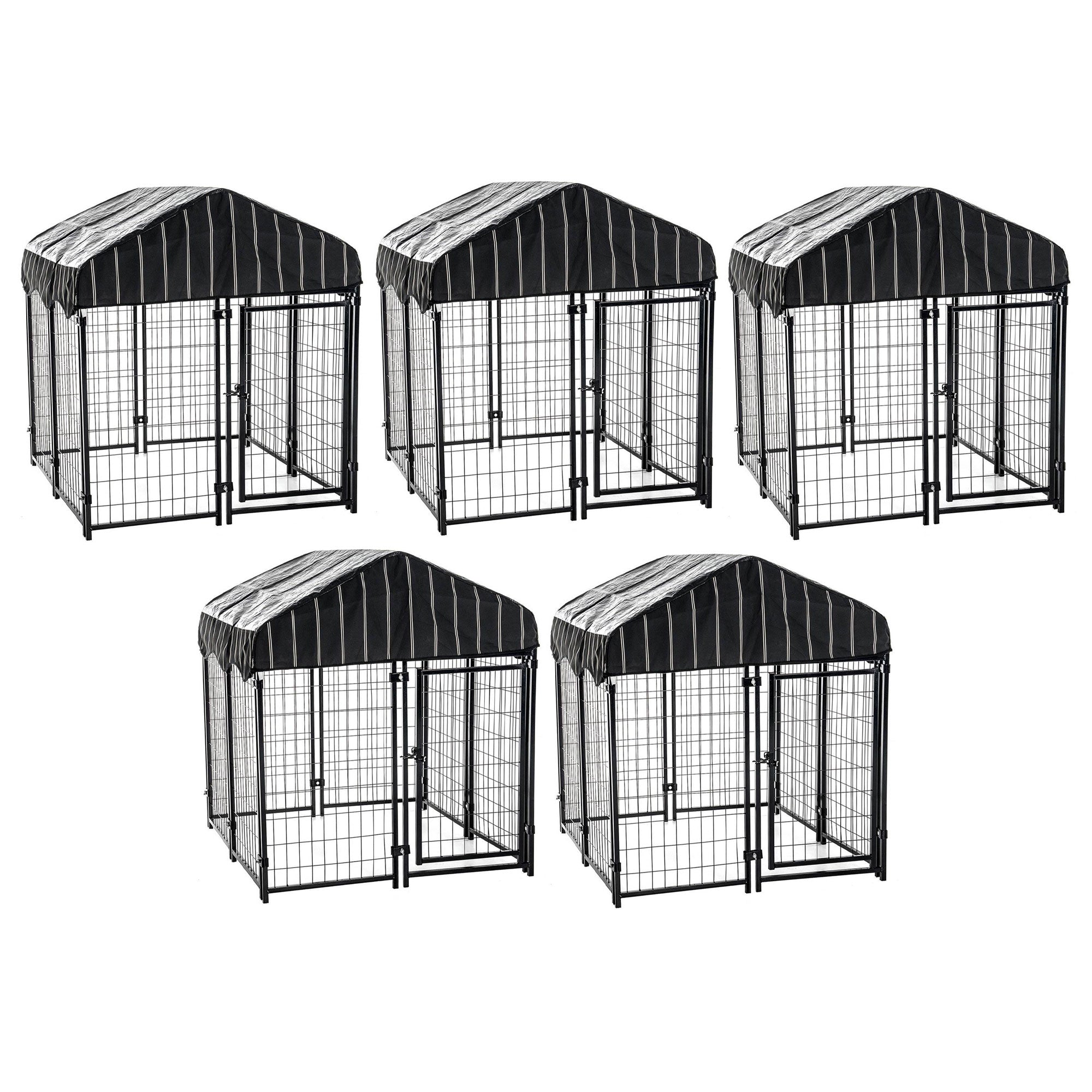 Lucky Dog 4'6"H x 4'L x 4'W Welded Wire Fence Pet Kennel w/ Cover (5 Pack)