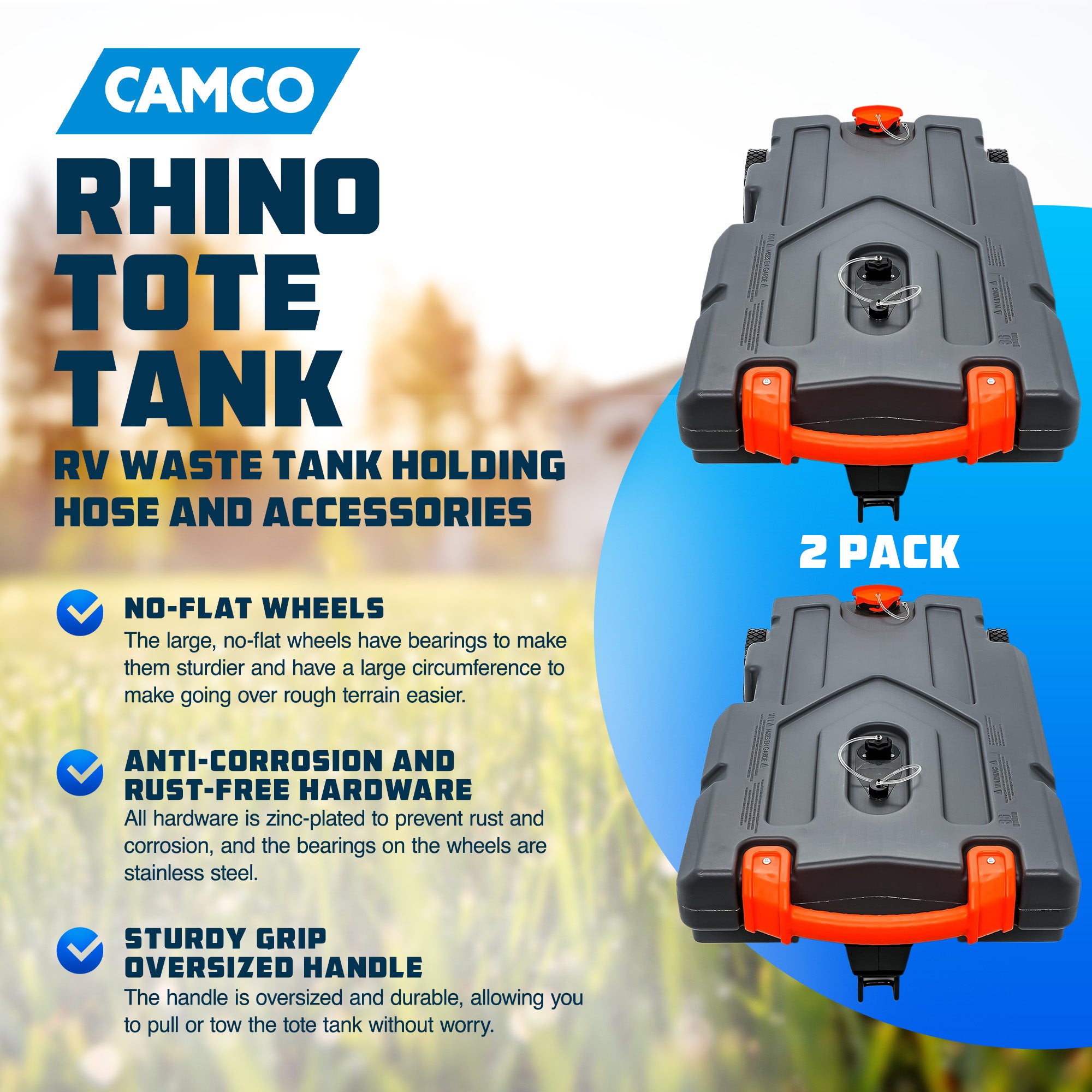 Camco 39006 Rhino Portable 36 Gal RV Waste Tank w/ Hose & Accessories (2 Pack) - VMInnovations