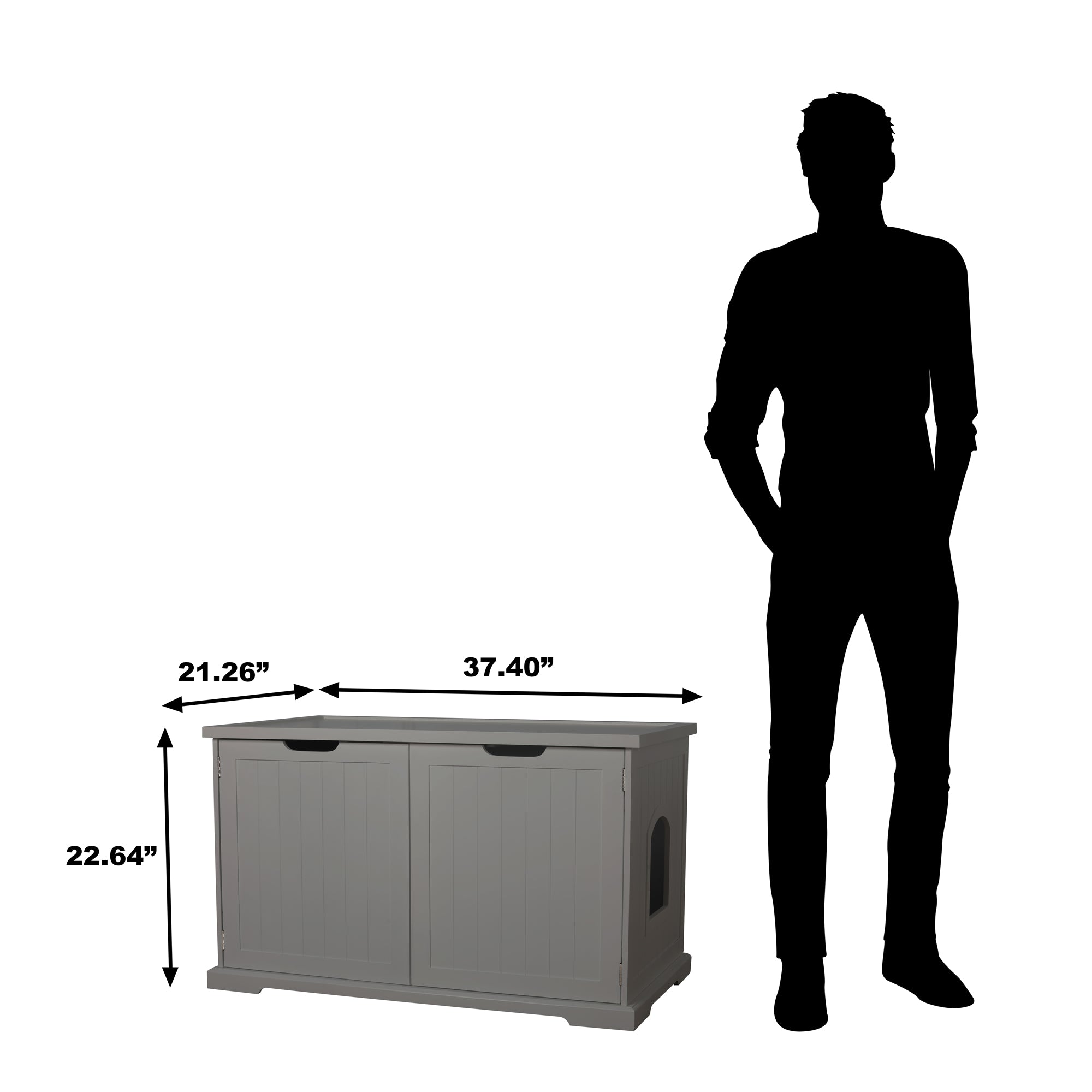Merry Products Pet Cat Washroom Storage Bench w/Removable Partition Wall, Gray - VMInnovations