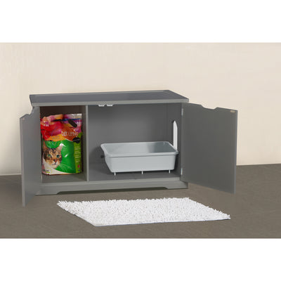Merry Products Pet Cat Washroom Storage Bench w/Removable Partition Wall, Gray - VMInnovations