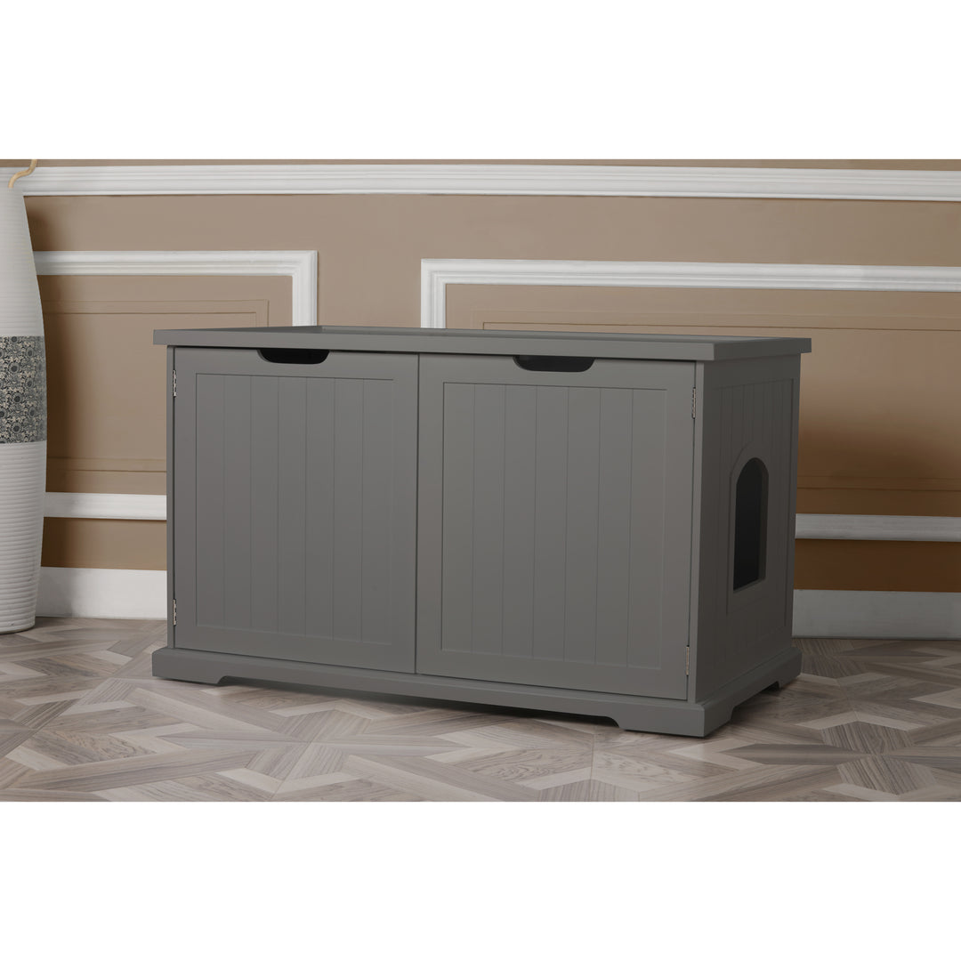 Merry Products Pet Cat Washroom Storage Bench w/Removable Partition Wall, Gray - VMInnovations