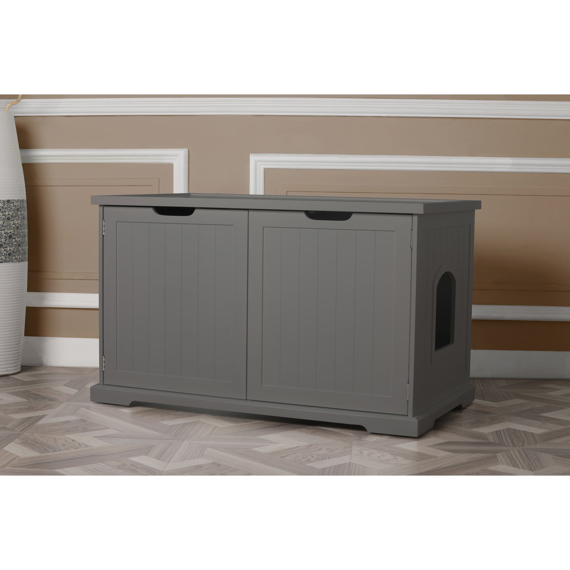 Merry Pet Cat Washroom Bench with Removable Partition Wall, Gray (Open Box)