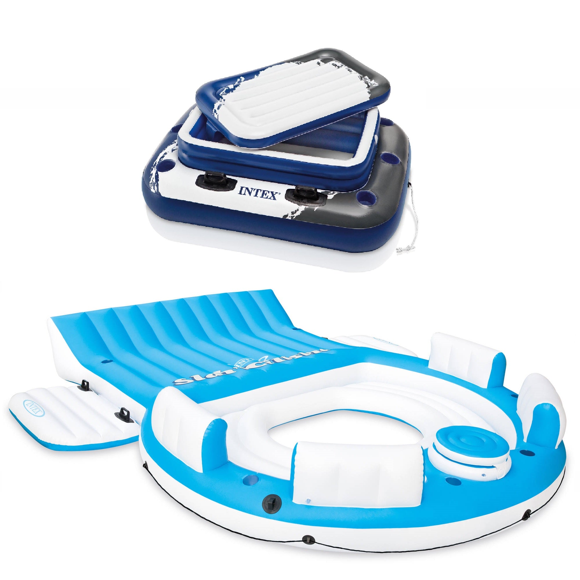 Intex Island Pool Lake Raft Lounger w/ Inflatable 72 Can Beverage Cooler Float - VMInnovations