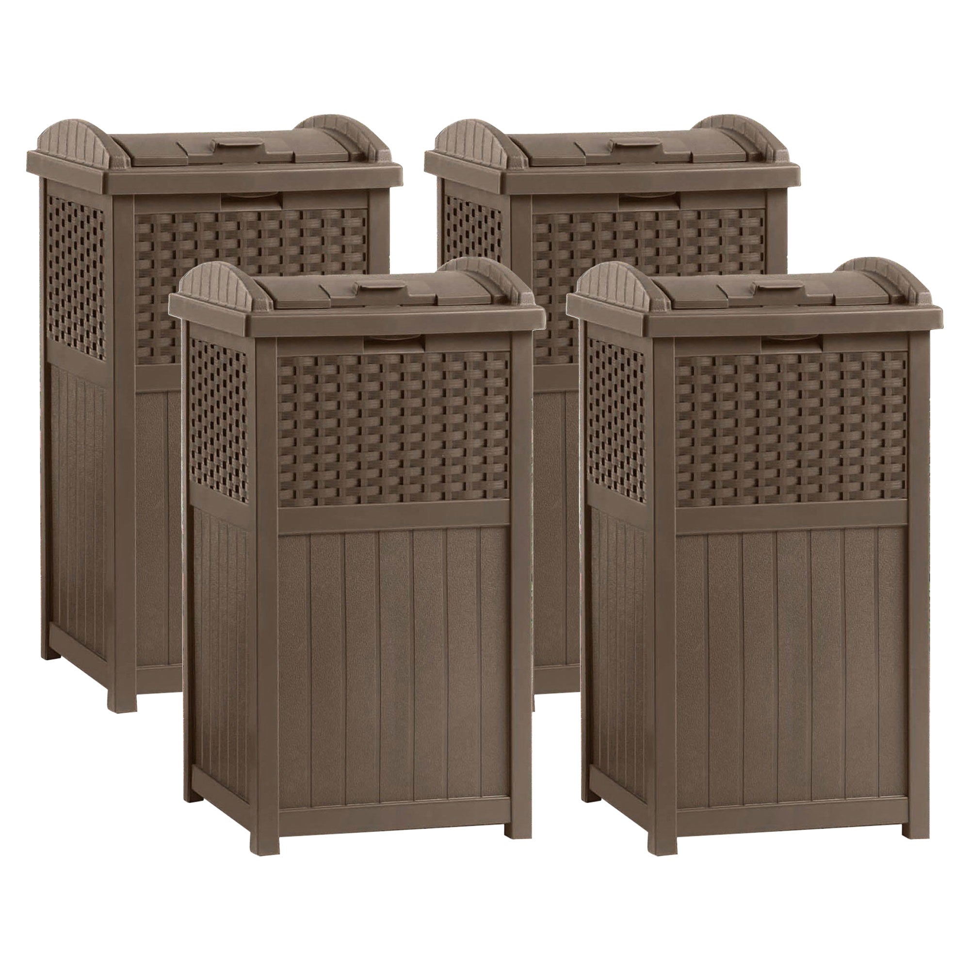 Suncast Trash Hideaway 33 Gallon Resin Wicker Outdoor Garbage Container (4 Pack) - VMInnovations