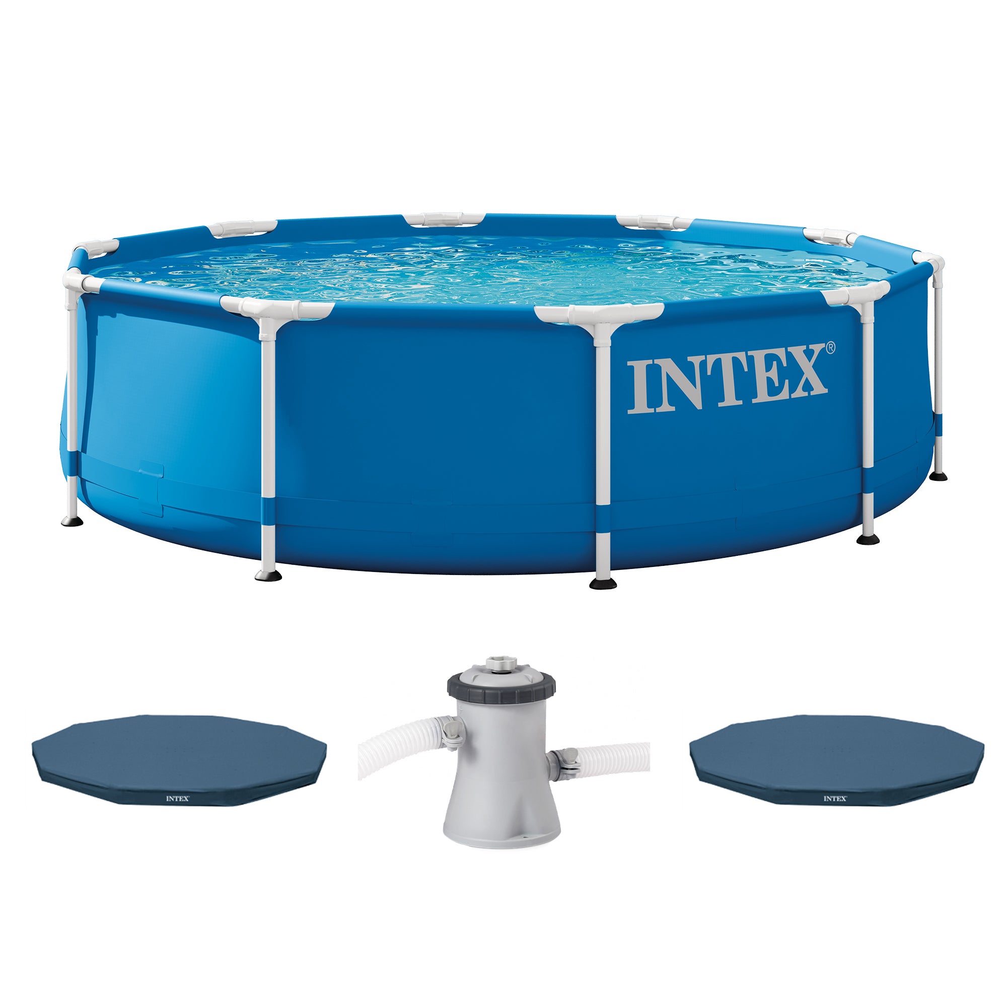 Intex 10 x 2.5-Foot Frame Pool w/ Filter Pump & Intex 10 ft Vinyl Cover, 2 Pack