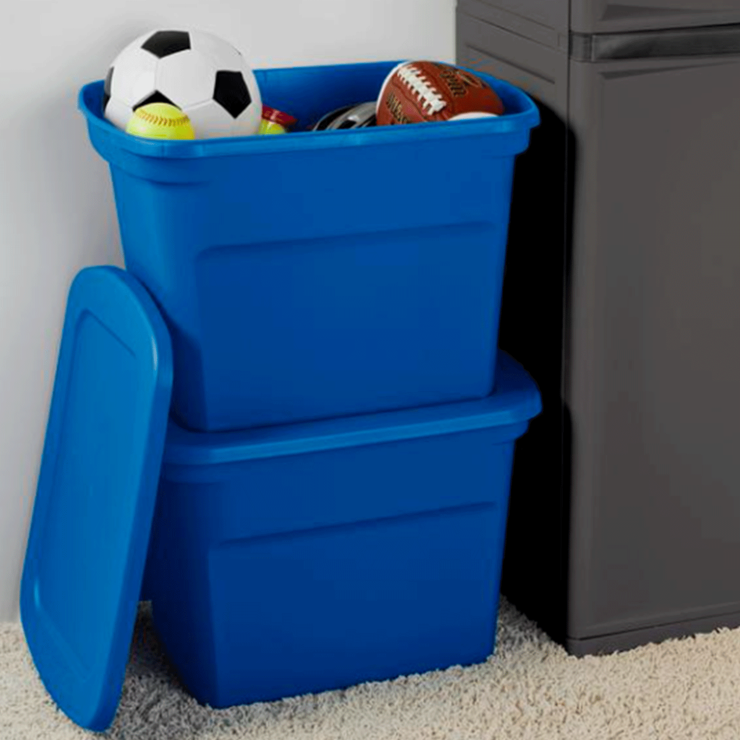 Sterilite 18 Gallon Plastic Stackable Storage Tote Container Box, Blue (8 Pack)