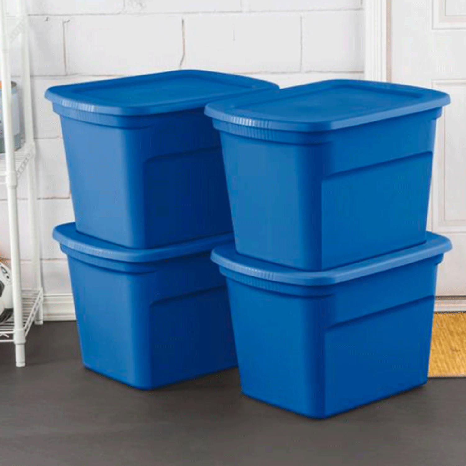 Sterilite 18 Gallon Plastic Stackable Storage Tote Container Box, Blue (8 Pack)