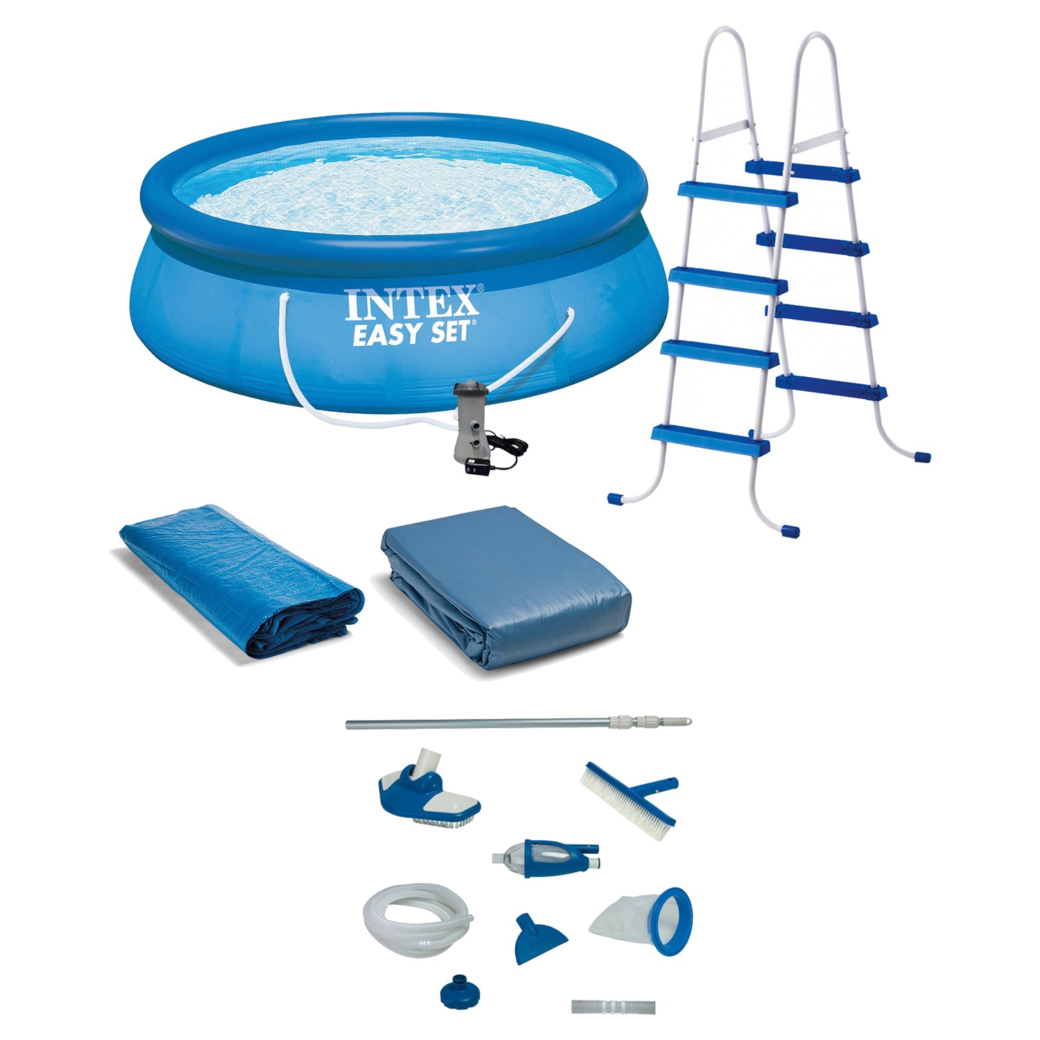 INTEX 15'x48" Inflatable Pool with Ladder, Pump and Deluxe Pool Maintenance Kit - VMInnovations