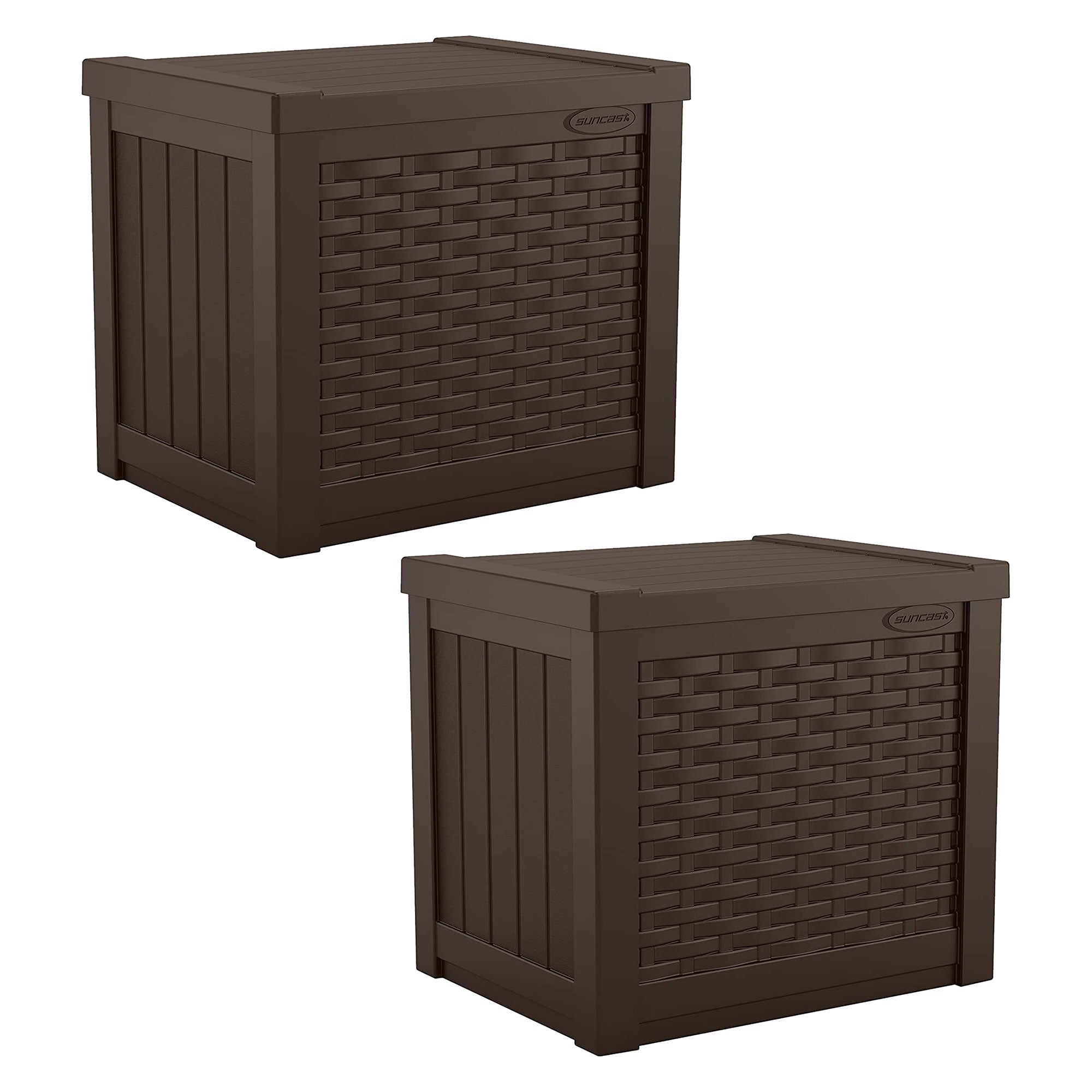 Suncast 22 Gallon Outdoor Patio Small Deck Box with Storage Seat, Java (2 Pack) - VMInnovations